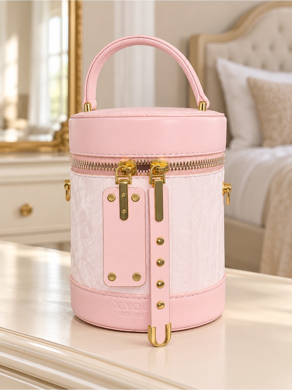 Pink Cylindrical Top-Handle Women’s Bag